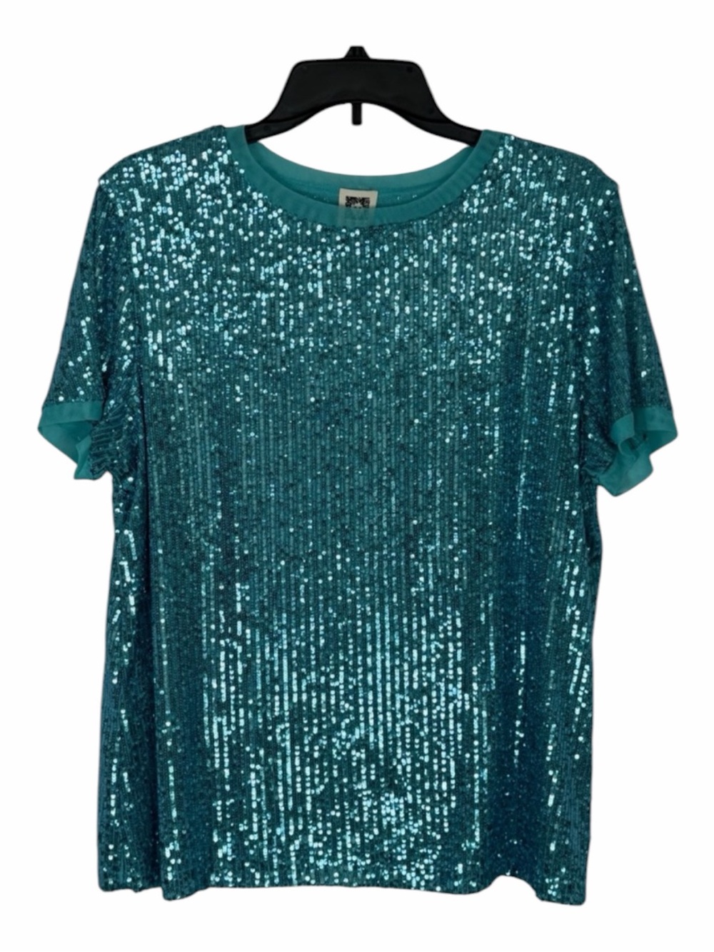Anne Klein NWT Women’s Teal/Blue Green Short Sleeve Fully Sequined Top Size OX - Picture 4 of 15